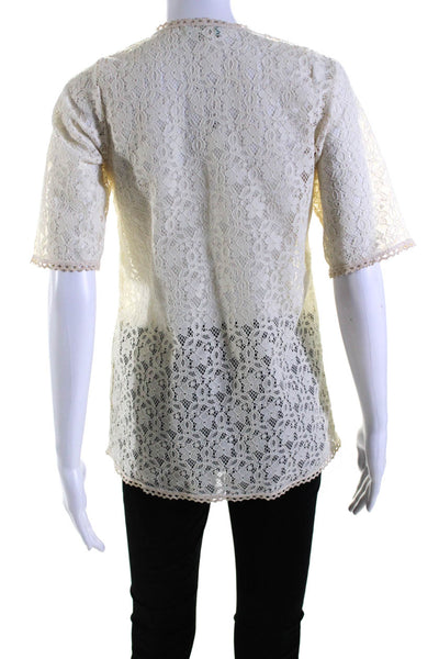 Waimari Womens Half Sleeve Metallic Scalloped Trim Lace Wrap Top White Size 12