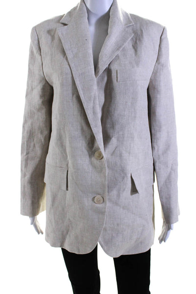 MNG Womens Two Button Notched Lapel Linen Blazer Jacket Beige Size Extra Small