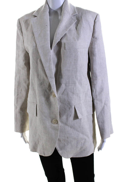 MNG Womens Two Button Notched Lapel Linen Blazer Jacket Beige Size Extra Small