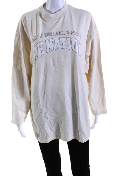 PE Nation Womens Long Sleeve Logo Crew Neck Tee Shirt White Cotton Size Medium