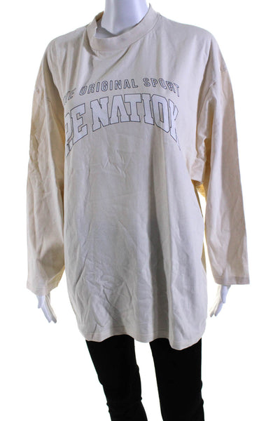 PE Nation Womens Long Sleeve Logo Crew Neck Tee Shirt White Cotton Size Medium