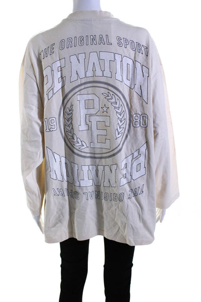 PE Nation Womens Long Sleeve Logo Crew Neck Tee Shirt White Cotton Size Medium