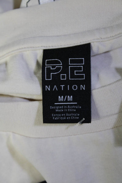 PE Nation Womens Long Sleeve Logo Crew Neck Tee Shirt White Cotton Size Medium