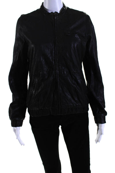 Joie Womens High Neck Full Zip Lined Leather Jacket Black Size Medium