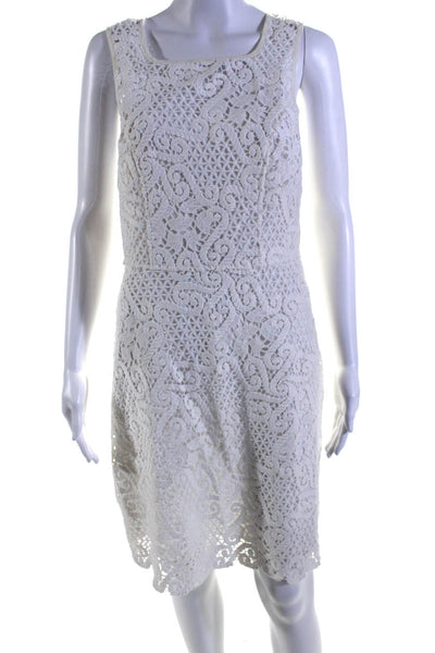 Yoana Baraschi Womens Crew Neck Lace Sleeveless Sheath Dress White Size 6