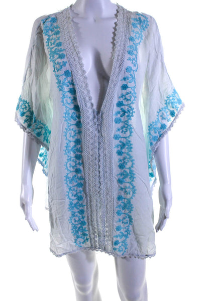 Melissa Odabash Womens Embroidered V Neck Cover Up Dress Blue White One Size