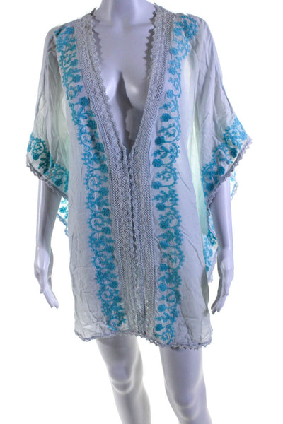 Melissa Odabash Womens Embroidered V Neck Cover Up Dress Blue White One Size