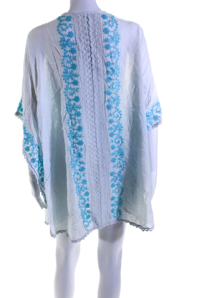 Melissa Odabash Womens Embroidered V Neck Cover Up Dress Blue White One Size