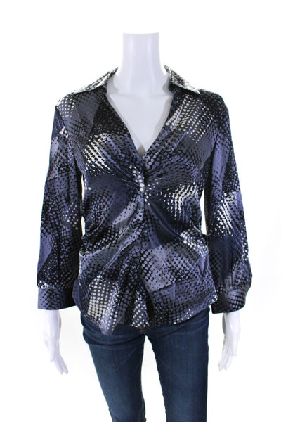 Armani Collezioni Womens Silk Spotted Collared Ruched Blouse Top Gray Size 8