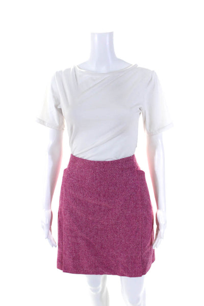 Boden Womens Wool Herringbone Print Zipped Darted A-Line Skirt Pink Size 10R