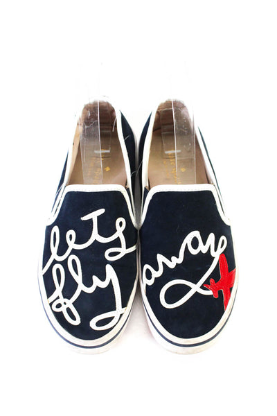 Kate Spade Womens Embroidered Graphic Print Round Toe Slip-On Shoes Navy Size 6