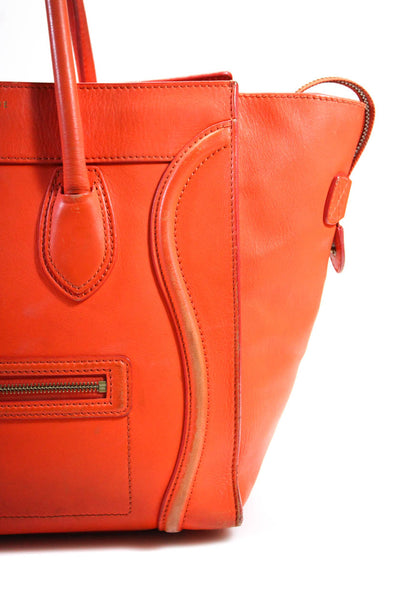 Celine Womens Winged Zip Top Mini Luggage Tote Handbag Red Orange Leather