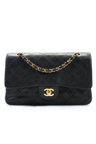 Chanel Womens Vintage Lambskin Quilted Classic Double Flap Bag Handbag Black