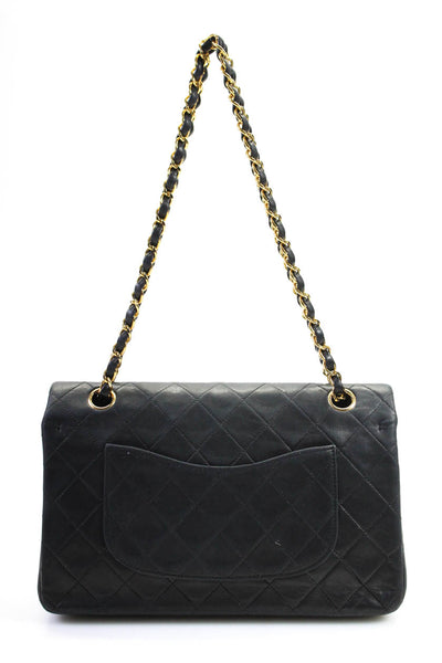 Chanel Womens Vintage Lambskin Quilted Classic Double Flap Bag Handbag Black
