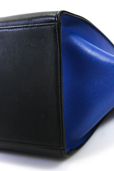Celine Womens Tri-Color Medium Trapeze Leather Flap Tote Handbag Navy Blue