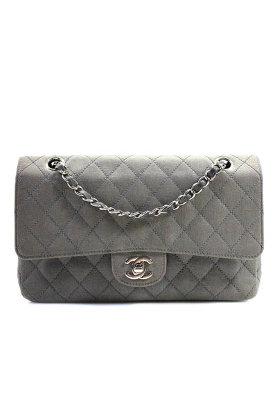 Chanel Womens Metallic Quilted Canvas Denim Classic Double Flap Bag Handbag Blue