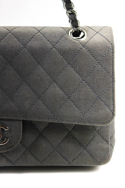 Chanel Womens Metallic Quilted Canvas Denim Classic Double Flap Bag Handbag Blue