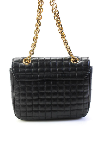 Celine Womens Quilted Small "C" Bag Leather Flap Crossbody Handbag Black