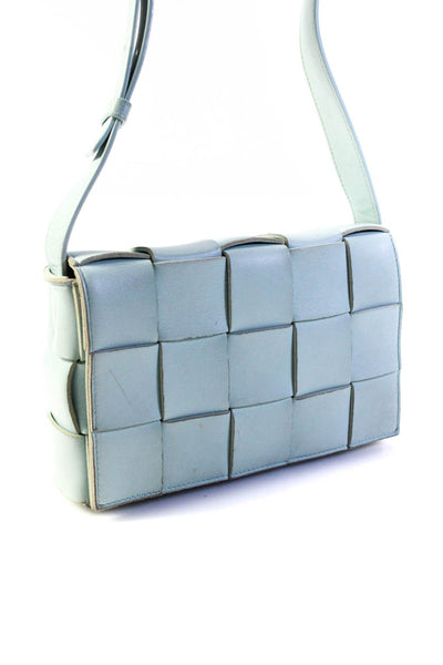 Bottega Veneta Womens Cassette Intrecciato Leather Crossbody Handbag Light Blue