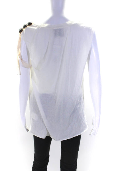 3.1 Phillip Lim Womens Sleeveless Scoop Neck Embellished Shirt White Size Medium