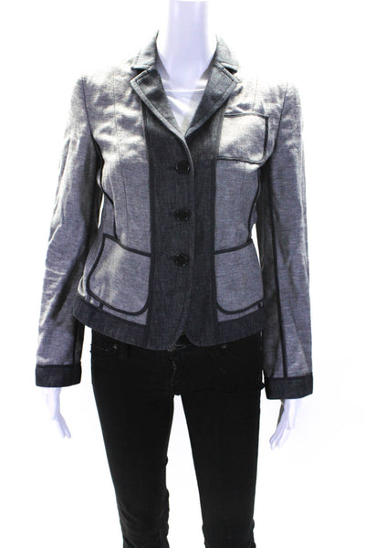 Akris Punto Womens Darted Collared Light Washed Buttoned Blazer Blue Size 4