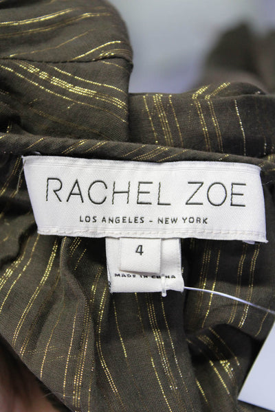 Rachel Zoe Womens Silk Striped Print Ruffled Flare Sleeve Blouse Green Size 4