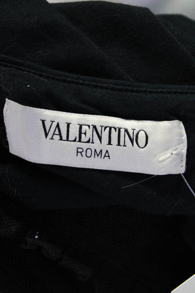 Valentino Roma Womens Cotton Ruched Hem Sequined Trim Top Black Size EUR44