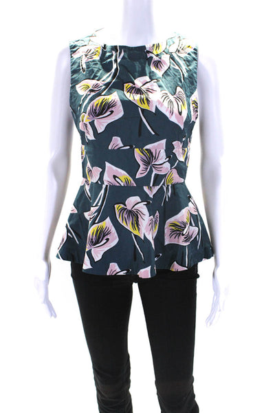 Marni Womens Cotton Floral Round Neck Sleeveless Zipped Blouse Green Size EUR40