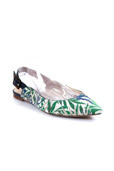 J. Mclaughlin Womens Woven Abstract Print Buckled Slingback Flats Green Size 9.5