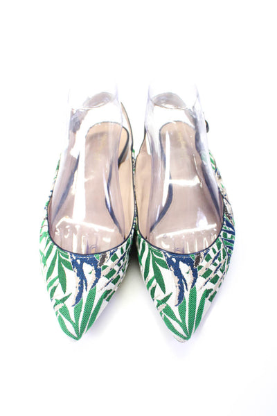 J. Mclaughlin Womens Woven Abstract Print Buckled Slingback Flats Green Size 9.5