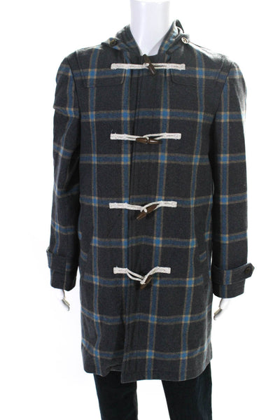 JACHS Men's Hood Long Sleeves Plaid Button Down Plaid Coat Size M