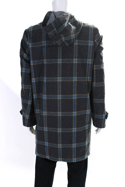 JACHS Men's Hood Long Sleeves Plaid Button Down Plaid Coat Size M