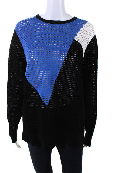 Torn by Ronny Kobo Womens Open Knit Color Block Sweater Black Blue Size Medium