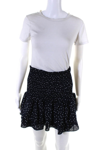 BB Dakota Womens Smocked Polka Dot Drop Waist Mini Skirt Navy Blue Size Large