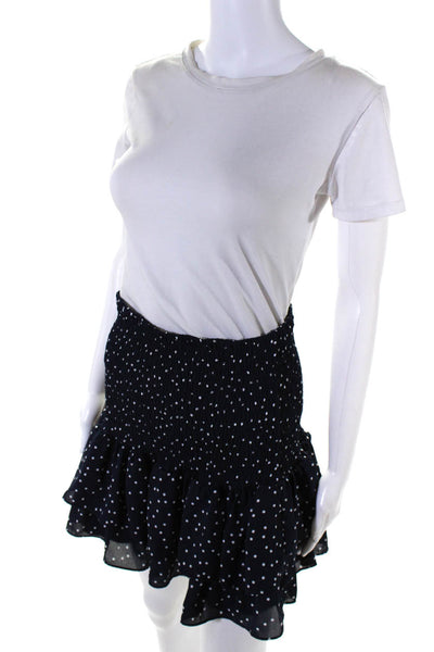 BB Dakota Womens Smocked Polka Dot Drop Waist Mini Skirt Navy Blue Size Large