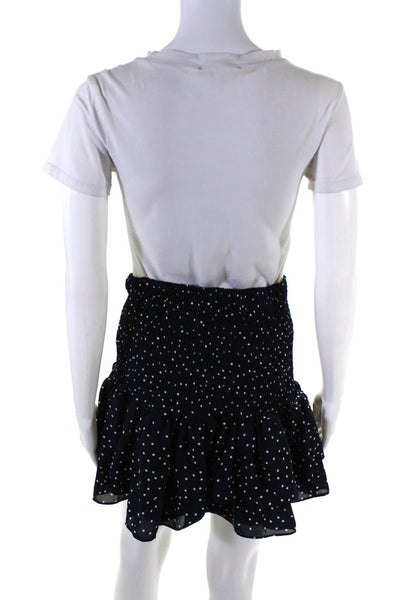 BB Dakota Womens Smocked Polka Dot Drop Waist Mini Skirt Navy Blue Size Large