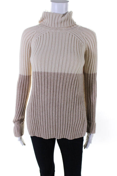 Intermix Womens Long Sleeves Turtleneck Sweater White Beige Wool Size Petite