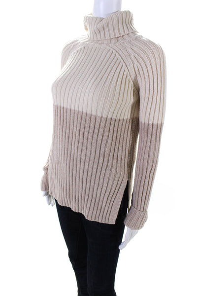 Intermix Womens Long Sleeves Turtleneck Sweater White Beige Wool Size Petite