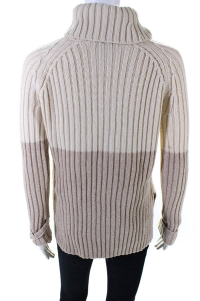 Intermix Womens Long Sleeves Turtleneck Sweater White Beige Wool Size Petite