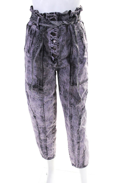 Ulla Johnson Womens Belted High Rise Acid Wash Balloon Jeans Black Purple Size 0