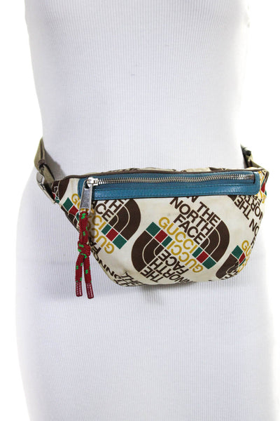 Gucci x The North Face Womens Zip Front Monogram Nylon Belt Bag White Brown