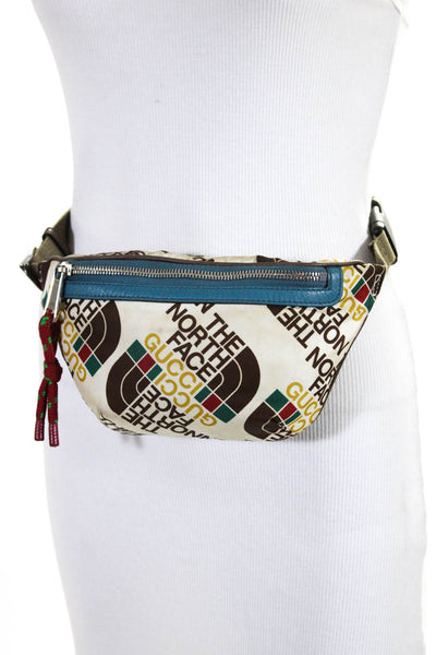 Gucci x The North Face Womens Zip Front Monogram Nylon Belt Bag White Brown