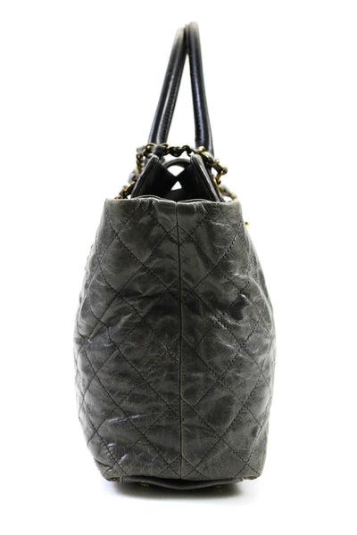 Chanel Womens Quilted CC Turnlock Glazed Calfskin CC Stingray Bindi Tote Handbag