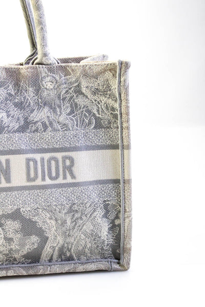 Christian Dior Womens Toile de Jouy Medium Book Tote Handbag Gray White