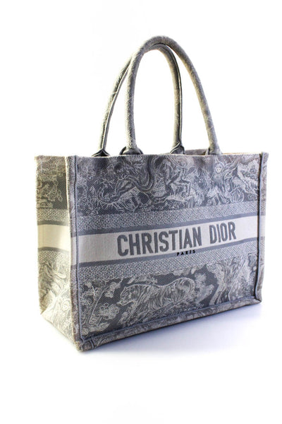 Christian Dior Womens Toile de Jouy Medium Book Tote Handbag Gray White