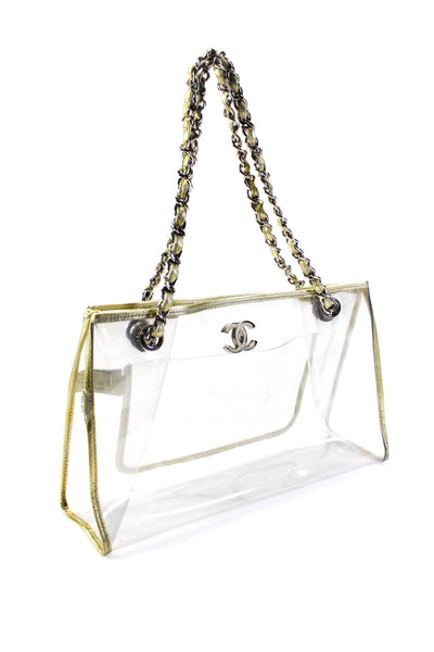 Chanel Womens Metallic Trim  Vinyl Naked Small Shopping Tote Handbag Clear