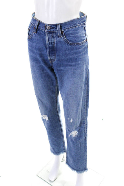 Levis Women's High Waist Medium Wash Distress Straight Leg Denim Pant Size 27