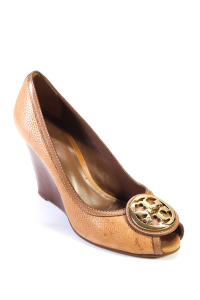 Tory Burch Women's open Toe Embellish Logo Wedge Sandals Brown Size 8.5