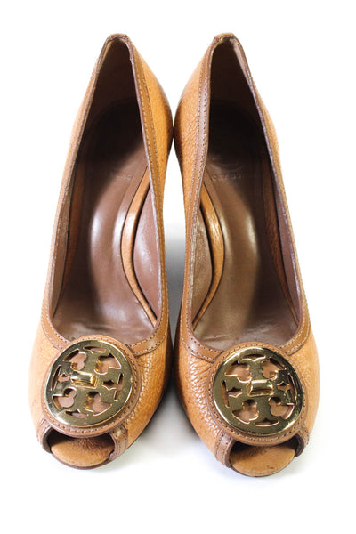 Tory Burch Women's open Toe Embellish Logo Wedge Sandals Brown Size 8.5