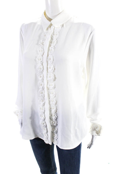 Anne Fontaine Womens Long Sleeves Floral Embellish Button Up Blouse White Size 4